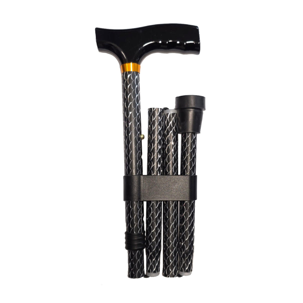 black mesh folding walking stick