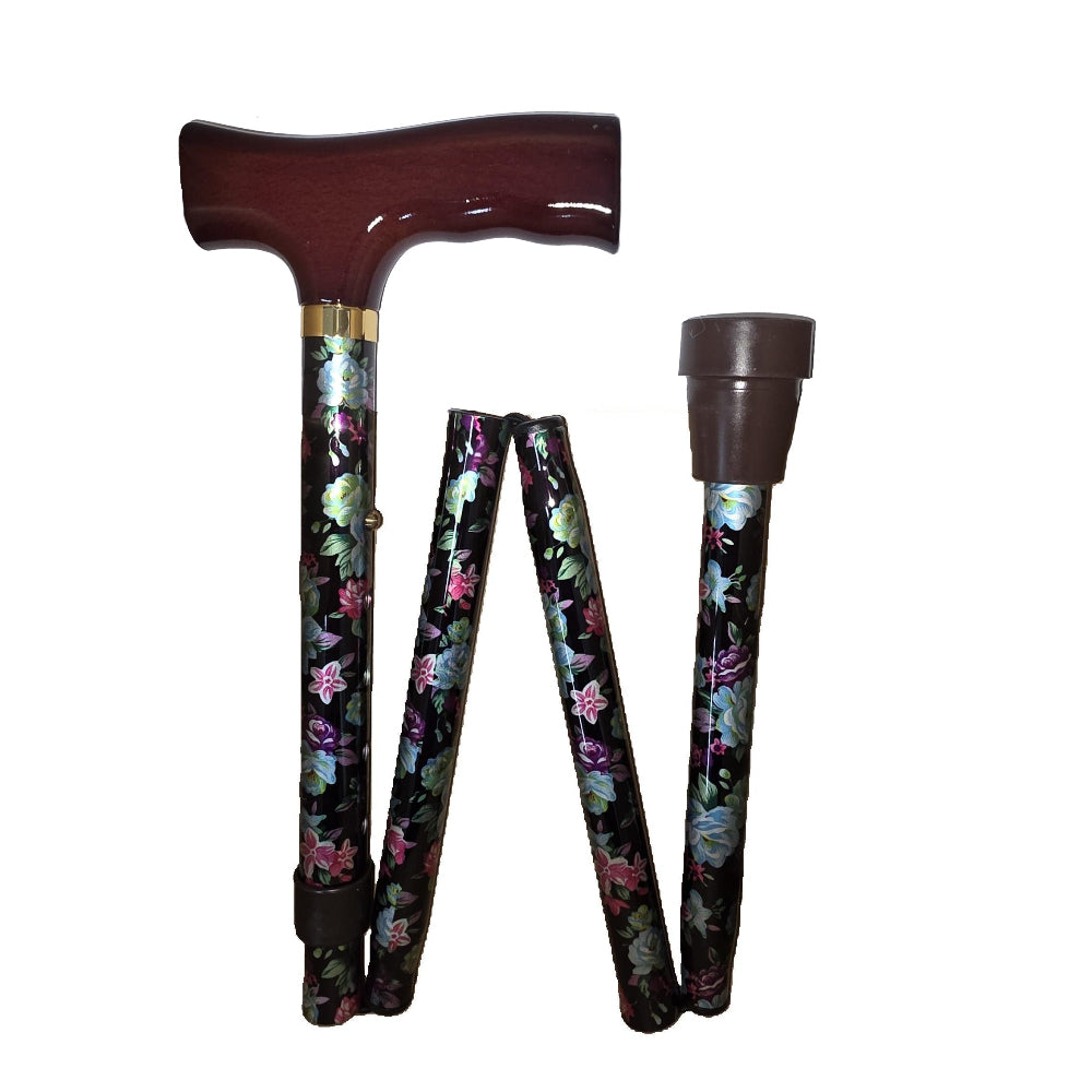 dark flower folding walking stick