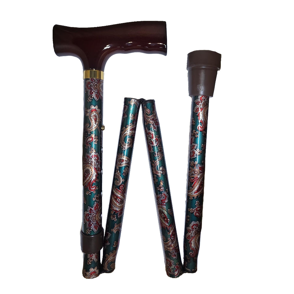 green paisley folding walking stick