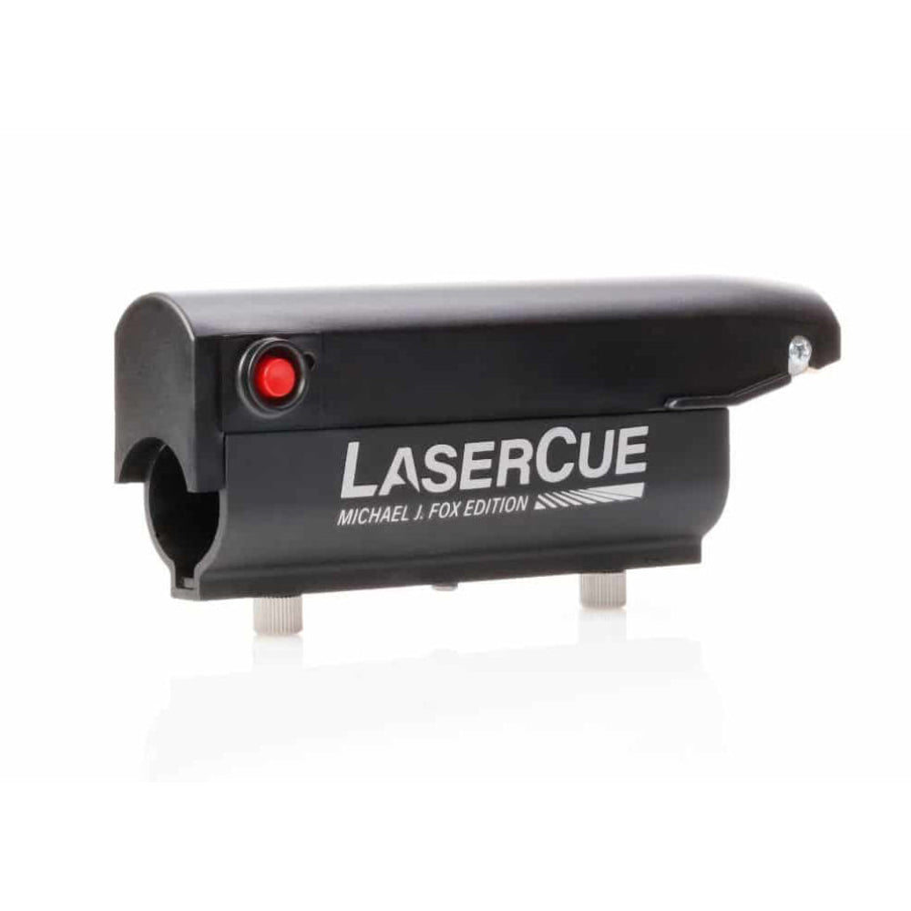 Black LASERCUE device with 'Michael J. Fox Edition' text on a white background
