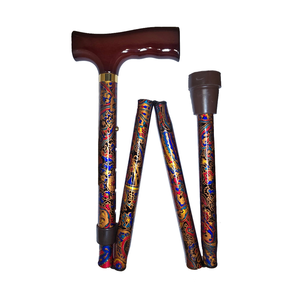 paisley red folding walking stick