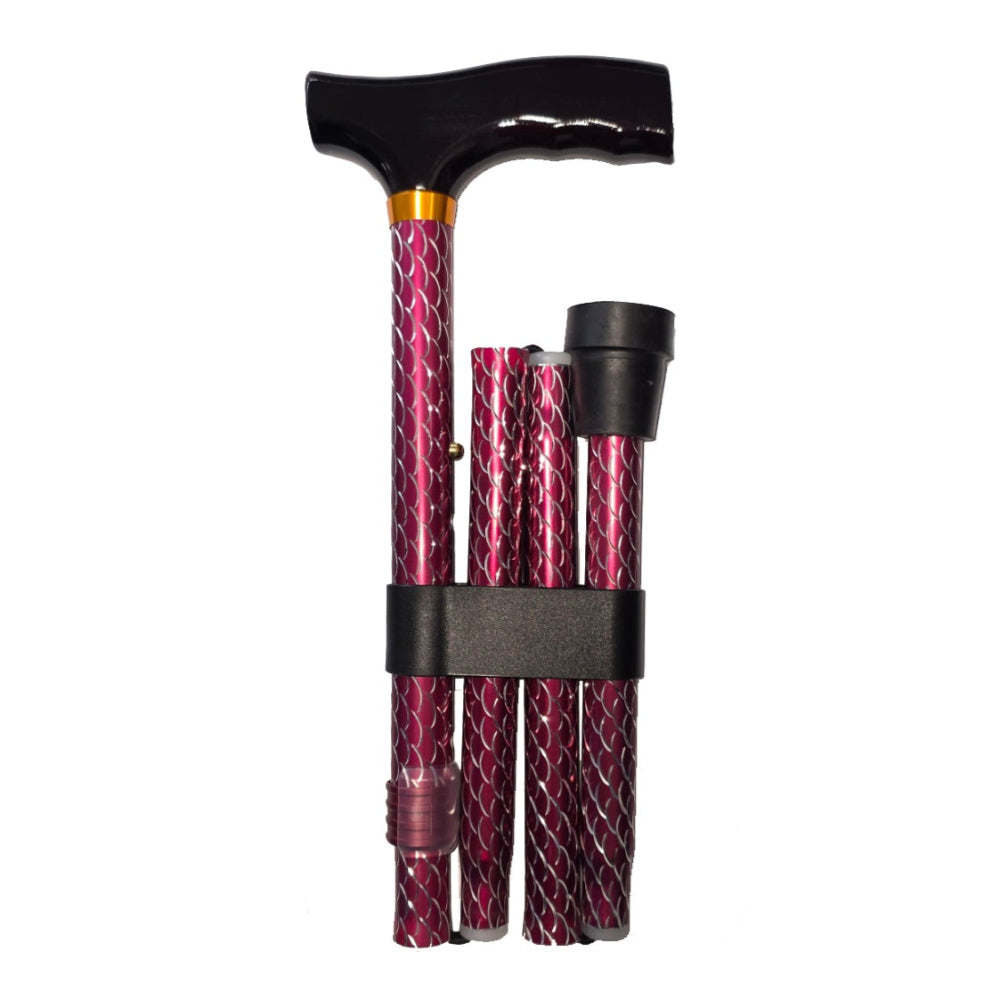 red mesh folding walking stick